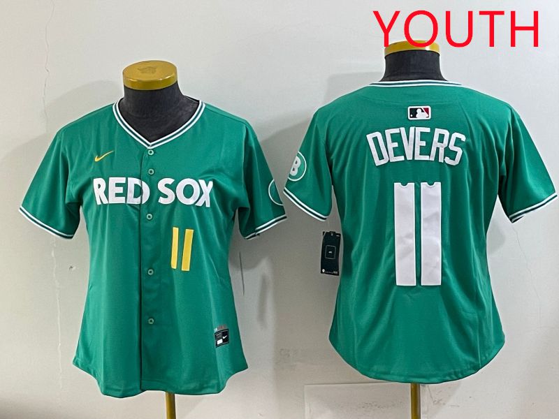 Youth 2025 Boston Red Sox 11 Devers Dark Green Joint Name Nike MLB Jersey style 5